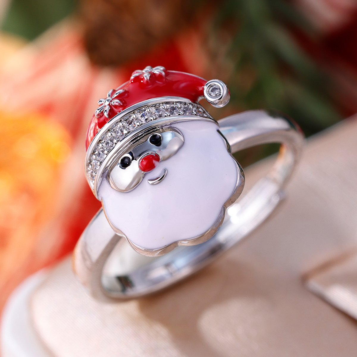 Santa Claus Open Ring with Copper Material and Zirconia